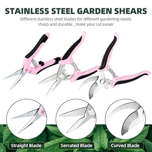 3 Pack Garden Pruning Shears, Stainless Steel Shears, Gardening Shears, Scissors, Garden Clippers, Pruning Snips, Pruning Shears for Gardening Tools (Pink)