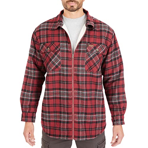 Image of Smith's Workwear Mens Zip-Front Sherpa-Lined Flannel Shirt JacketJacket