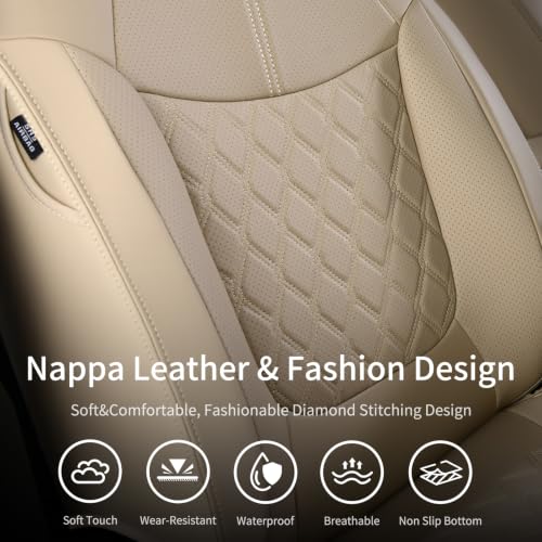 Image of Huidasource Custom Fit RAV4 (Gas Only) Front Seat Covers, Beige Waterproof Faux Leather Full-Coverage for 2019-2024 Toyota RAV4 LE /XLE & XLE Premium /Limited (Does Not Fit Adventure and TRD Off-Road)