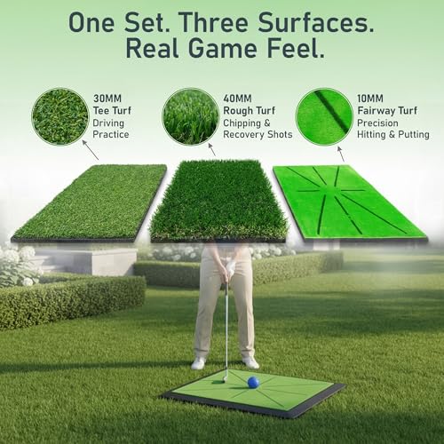 3 in 1 Golf Hitting Mats Training Equipment, 3 Replaceable Golf Practice Mat, Lightweight Portable, Anti Slip, Rubber Base, Heavy-Duty Foldable Mats for Indoor & Outdoor - Image 5