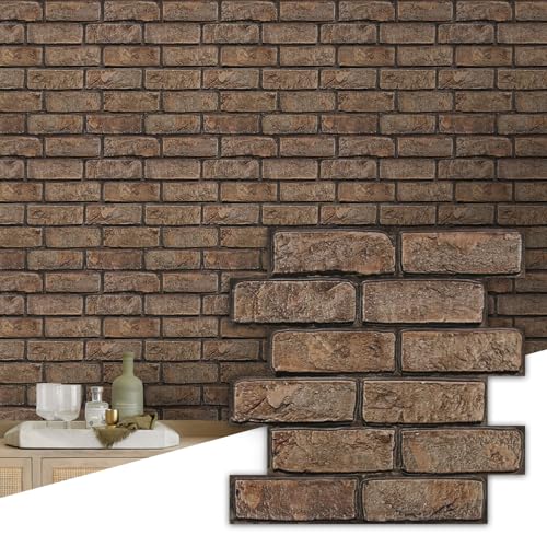 Commomy 3D Peel and Stick Brick Tiles - 10 pcs 11.8 x 11.8 Small Size PVC Faux Brick Wall Panels Brick Wallpaper Wall Tile for Kitchen Backsplash Bedroom Living Room Fireplace(Covers 9.7 sq.ft)