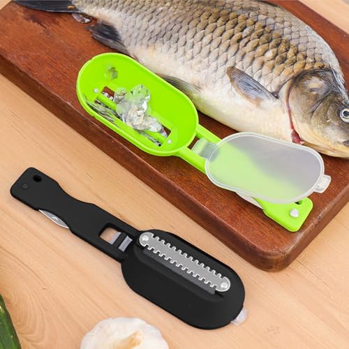 Fish Descaler Tool-2 in 1 Fish Scaler Remover with Knife Fish Scaler Fillet Knife Fish Cleaning Tool with Scaler Container (Black) - Image 9