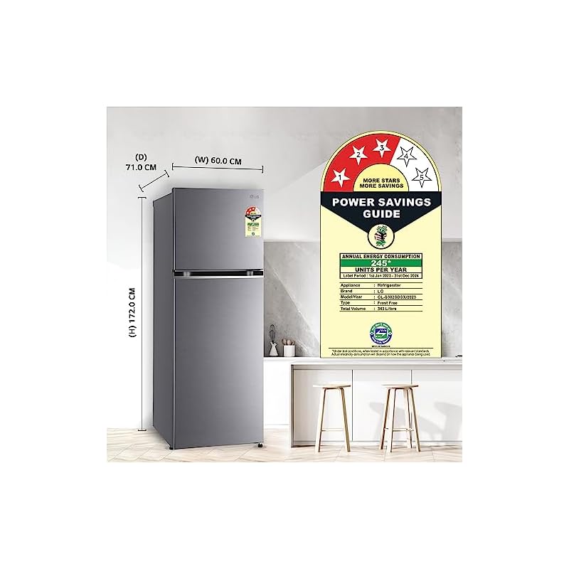LG 343 L 3 Star Frost-Free Smart Inverter Double Door Refrigerator (2023 Model, GL-S382SDSX, Dazzle Steel, Convertible with Express Freeze) - Image 5
