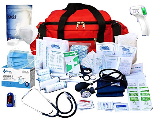 ASA TECHMED Stocked Large EMT First Aid Trauma Bag w/Emergency Medical Supplies - Ideal for First Responders, Police, Firefighter and Survival Kits for Emergency