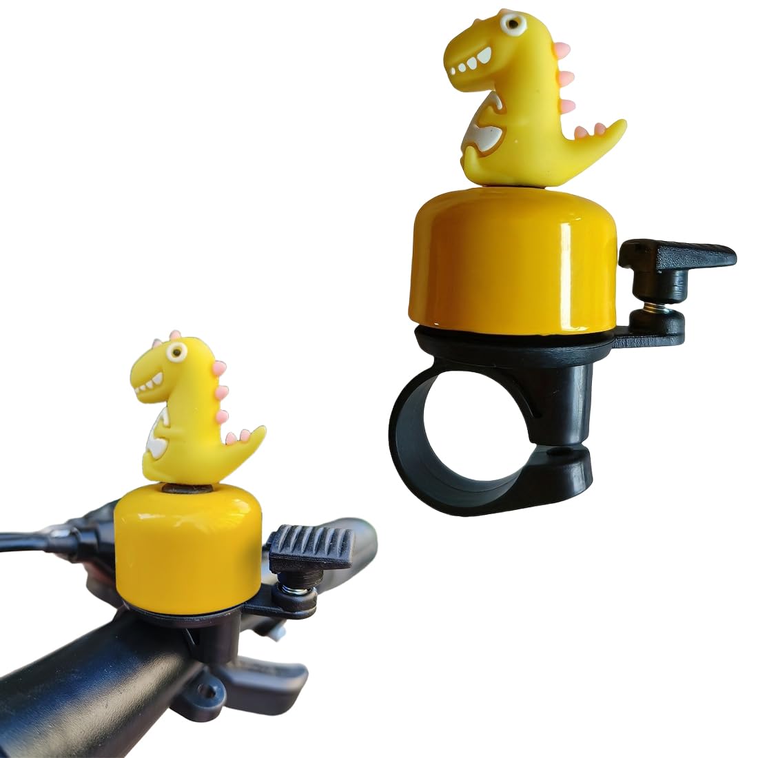 Dzwonek rowerowy dla dzieci, żółty dinozaur – głośny dźwięk, dzwonek rowerowy, patineta i trójkołowy, prezent urodzinowy dla chłopców, dziewcząt i dorosłych