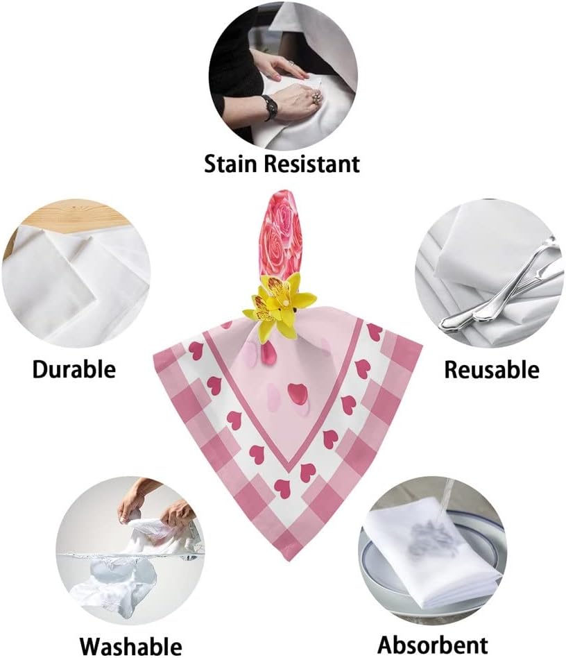 Love Roses Plaid Napkins Cloth Set Wedding Party Table Cloth Soft Kitchen Dinner Napkins Christmas Napkins (Color : 8pcs, Size : 50x50cm) (8pcs 50x50cm)