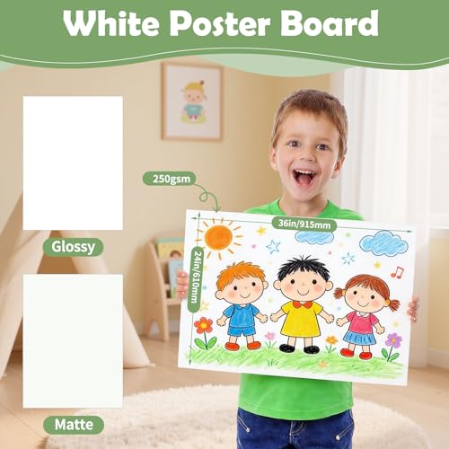 Image of 24x36 inches Poster Paper Set of 30, White Large Poster Board, Blank Display Boards, Heavyweight Poster Paper Bulk for School, Office & Craft Projects