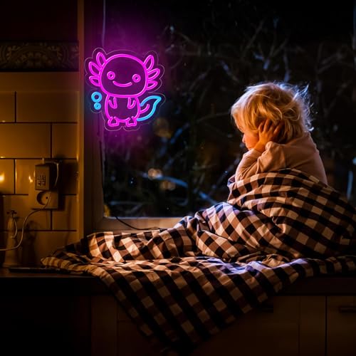 Image of Axolotl Neon Sign for Wall Decor,Dimmable Axolotl Neon Light,Pink Animal Light Up Signs for Bedroom Party Bar Background Christmas Gifts Decorations