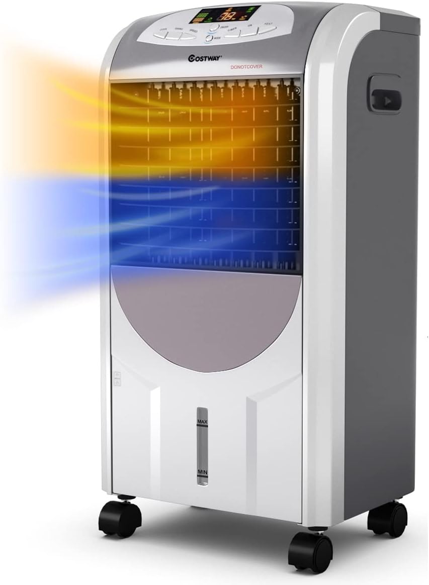 COSTWAY 2000W Calefacción Acondicionador de Aire Calor Frío Portátil / 75W Enfriamiento/Temporizador 8H / Tanque de Agua 7L / Ángulo 70 ° / Control Remoto