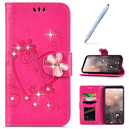 Robinsoni Case Compatible with Samsung Galaxy S10 5G Phone Case Wallet Case Leather Phone Cover Shockproof Glossy Diamond Case Flip Note Book Phone Cover Heavy Duty Case Hard Case Butterfly Rose Red