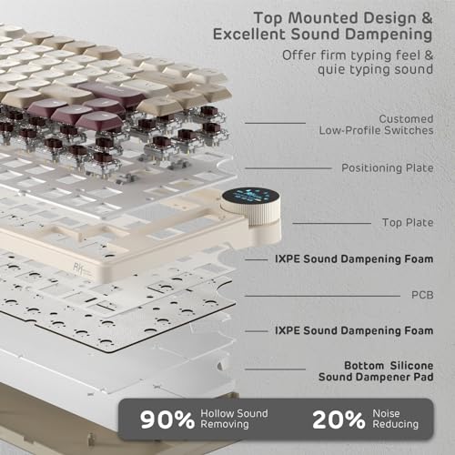 Image of RK ROYAL KLUDGE N80 Low Profile Mechanical Keyboard w /Smart Display Screen & Knob, 75% Top Mount 3-Modes Wireless Mechanical Keyboard, Software Support, Massive Battery, 80 Keys, Tactile Brown Switch