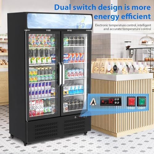 IDEALHOUSE Commercial Refrigerator, Commercial Merchandiser 26.8 Cu Ft Refrigerator, Refrigerator with 2 Glass Door and LED Light, Large Business Cooler for Home Restaurant Grocery Stores - Image 2