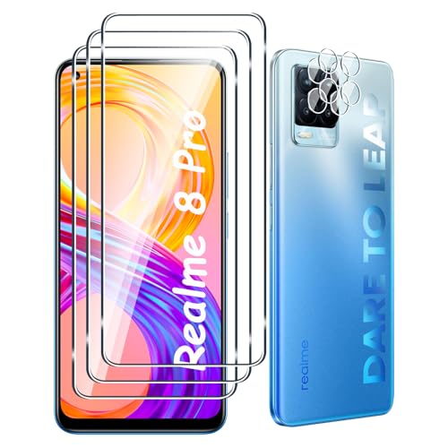 Fyqzio [3+2 Piezas Cristal templado compatible con Realme 8 Pro y protector de pantalla de cámara,sin burbujas,dureza 9H,antiarañazos,HD protector de pantalla
