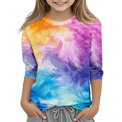 Girls Cute Flowers Print 3/4 Sleeve T Shirt Kids Summer Graphic Tops Loose Crewneck Pullover Casual Tees for 3-12 Years