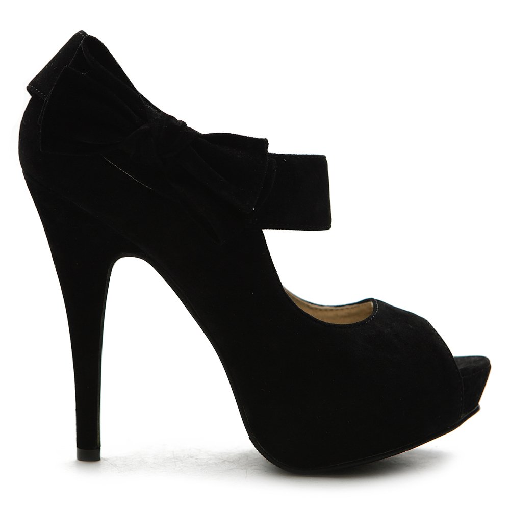 OllioWomen's Shoe Platform Open Toe High Heel Ribbon Accent Multi Color Pump