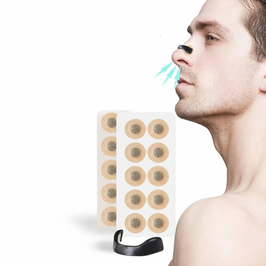 NALACAL 30 Count Breathing Nasal, Strip Starter Kit, Boost Oxygen, Reduce Snoring, Improve Sleep Quality, Sweat Resistant, Skin Safe Nasal Strips, Extra Strength Snoring Solution (Black Round)