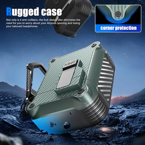 Image of RFUNGUANGO AirPods 2 Case with Lock Magnetic Lid, Carbon Pine Needle Green