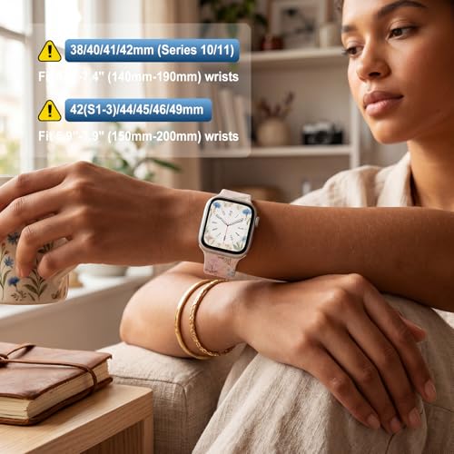 Image of Floral Band Compatible with Apple Watch Bands for Women 40mm 42mm 41mm 38mm 44mm 45mm 46mm 49mm, Cute Pattern Flower Soft Silicone Sport Strap for iWatch Series Ultra 11 10 SE 9 8 7 6 5 4 3 2