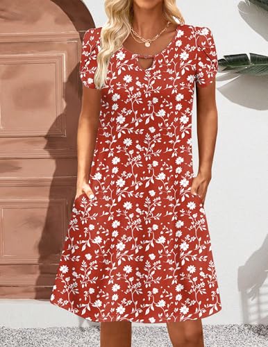 Image of Zeagoo Women's Casual A-Line Dresses with Pockets Summer Floral Tshirt Dress Short Sleeve Mini Dress Flowy Sundresses