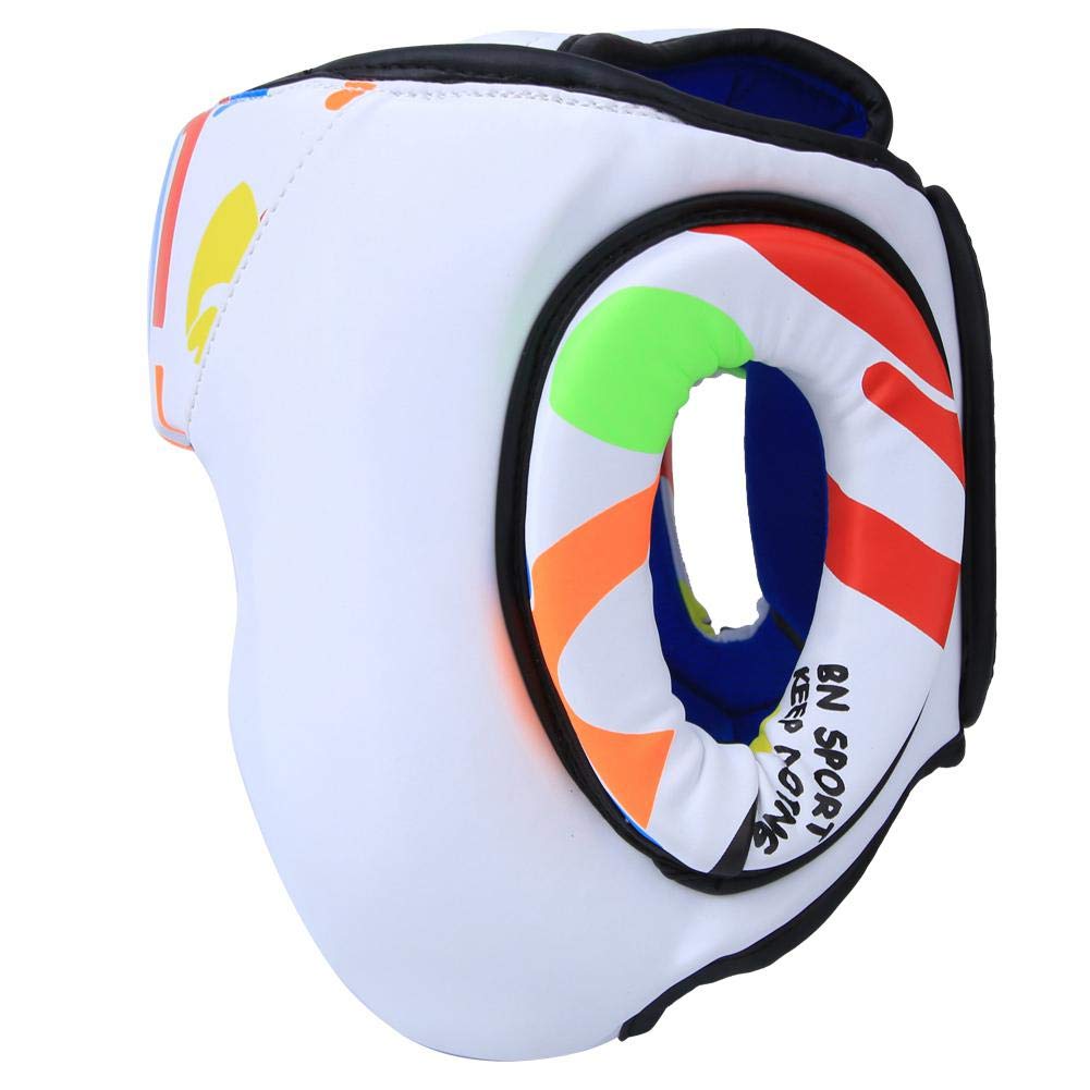 Keenso Dziecięcy kask bokserski, BN Wałka graffiti Dziecięcy kask Głowy Ochraniacz sprzęt ochronny do boksu Muay Thai Taekwondo Trening (S-biały )