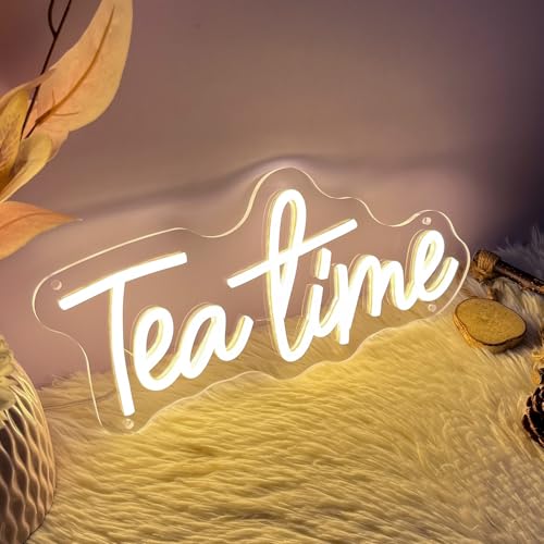 Image of Tea Time Neon Sign for Wall Decor Customized Led Neon Light Sign Personalized Birthday Marry Wedding Christmas Gift Sign Party Bedroom Bar Home Room (Warm White,35x15.9 CM)