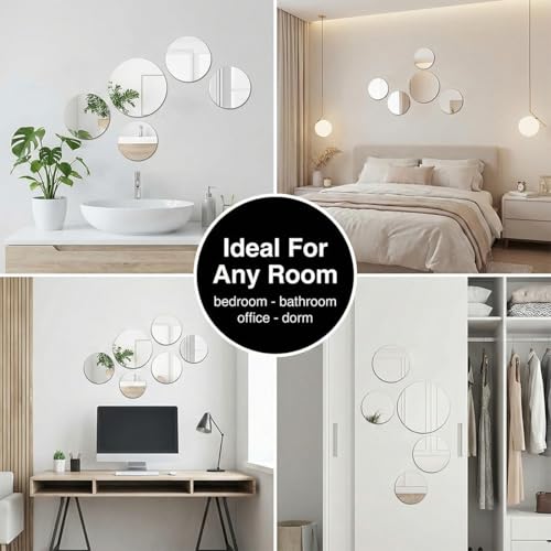 Miniatura 4 de Nopvufa 9 Pezzi Redondas Espejos Adhesivo Pared Decorativos, Redonda Pegatinas Pared Decorativas Acrílico Plata Extraíble Para Habitación, Salón, Dormitorio, Oficina
