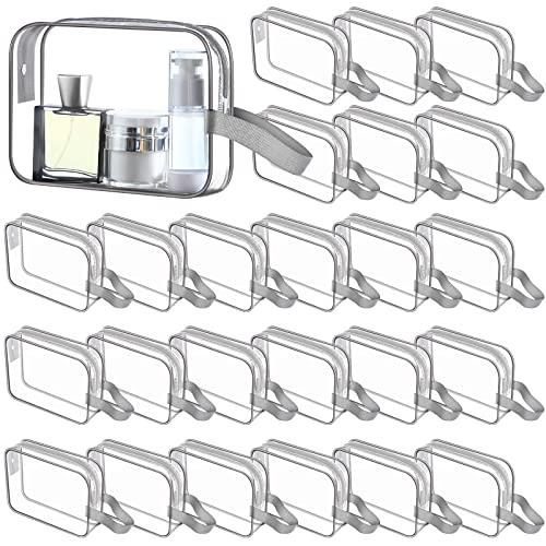 Silkfly 24 Pack Gray Clear Toiletry Bag PVC Travel Cosmetic Bag with Handle Strap Makeup Pouch with Zipper for Women Summer Vacation Salon Teacher Gift