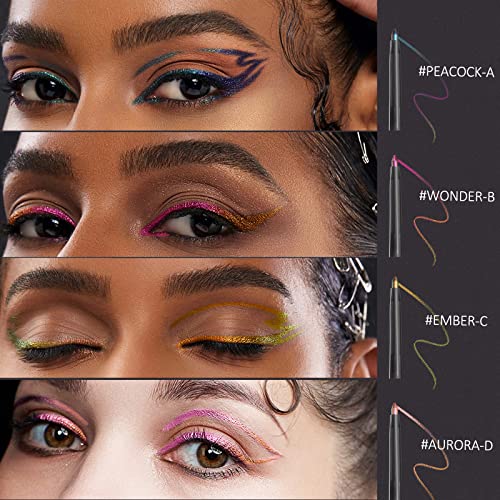 Erinde Multichrome Gel Eyeliner Pencil, Glitter Metallic Intense Color Shifting Colorful Eye Liner Makeup, Long-Lasting, Smudge-Proof, Waterproof, Pink Gold Shifting Eyeliner Pen (#Aurora) #TOP2