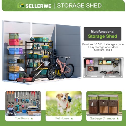 8x4x6ftresinleantoshedwaterproofoutdoorstorageshedwithfloorwindowlockabledoor2windowstoolshedforpatiogardenlawnbackyarddovegrey Urban Country Home Decor 8x4x6 ft resin lean to shed waterproof outdoor storage shed with floor window lockable door 2 windows tool shed for patio garden lawn backyard dove grey urban country home decor