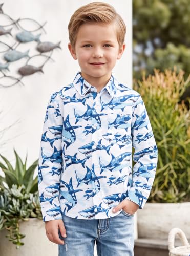 Image of Boys Hawaiian Button Down Shirt, Pure Combed Cotton Short Sleeve Size 3-15Y | Pure Combed Cotton, Smooth 60s yarn, Tagless Label, Pilling-Resistant, Shrink-Resistant, Fade-Resistant, Machine Washable