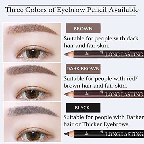 12 Pcs Waterproof Sweat-Proof Eyeliner Makeup Brow Tint Pen, Rich Natural Eye Pencil Brow Pencil Long Lasting Eyebrow Pencil Smudge Proof Matte Long Lasting Makeup Eye Liners(Black&Dark Brown&Brown) #TOP4
