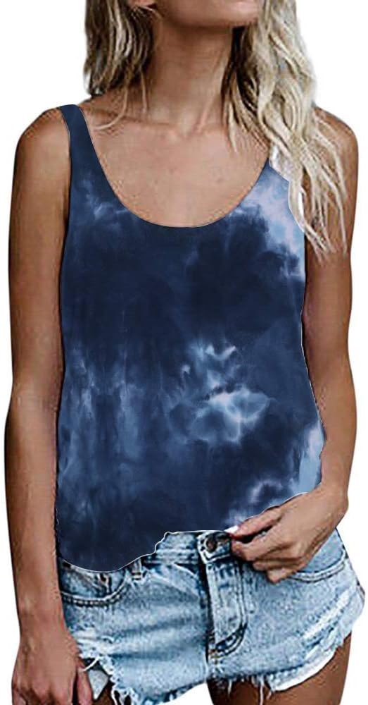 OMSJ Women Shirts Sleeveless Summer Tunic Loose Fit Tank Tops (XXL, 964Deep Blue)