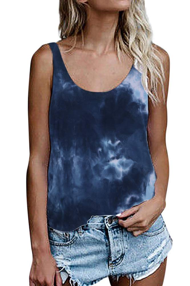 OMSJ Women Shirts Sleeveless Summer Tunic Loose Fit Tank Tops (XXL, 964Deep Blue)