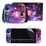 Taifond Decals Stickers Set Faceplate Skin +2Pcs Screen Protector for Nintendo for Switch Console & Joy-Con Controller & Dock Protection Kit (Purple Spark)
