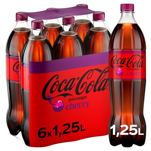 Coca-Cola zero sugar Cherry Cola zuckerfreies kalorienfreies koffeinhaltiges Erfrischungsgetränk mit Kirsch-Geschmack 6x 1 25L Einweg PET Flaschen Vorratspack