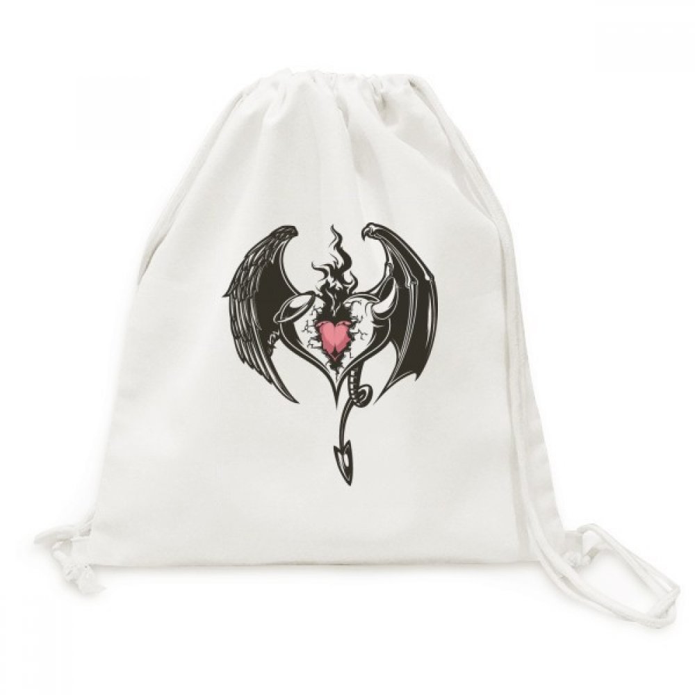 Sac à dos cordon immense motif armure brisée cœur ailes en toile de coton épaisse - 5