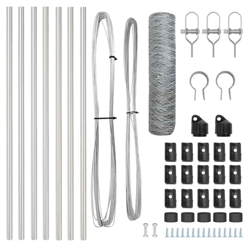 Swpsd Sechseckzaun 0,4 x 10 m, Zaunpfosten 7 Stück Ø32 mm 80 cm verzinkter Stahl, Zaunpfosten Maschendrahtgeflecht Drahtzaun für einfache Einzäunung von Hof Garten Obstplantage3352905
