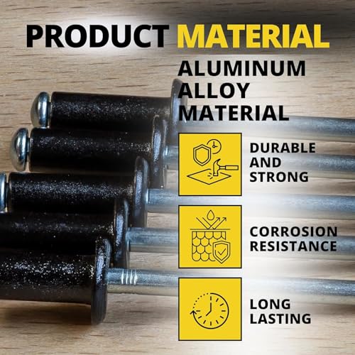 Image of 100PCS Aluminum Pop Rivets 3 /16 x 1'' Black - Assortment Kit Black Aluminum Rivets Closed End with Big Head for DIY & Industrial Use