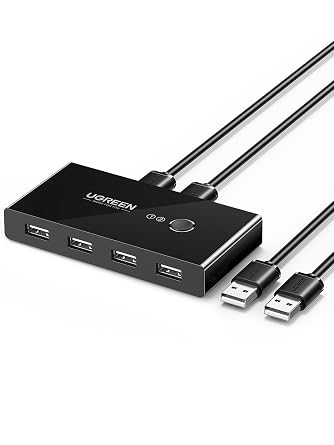 UGREEN USB 2.0 Switcher, Switching for 2 PCs, Printer, Mouse, Keyboard, Hub, etc., Manual Switcher, Printer, Switcher, USB Cable x 2, 4.9 ft 1.5 m Included PC 2 USB Devices 4