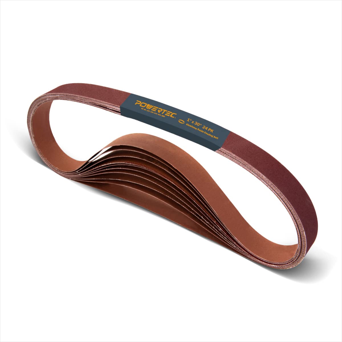 POWERTEC 11127-2V 1" x 30" A/O Sanding Belt for Portable Belt Sander 4 Each of 60 80 120 180 240 400 Grits, 24PK