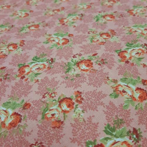 Tecido Tricoline 100% Algodão - Floral Rosas Vintage - 50x150cm