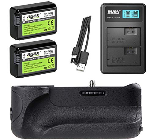 Poignée d'alimentation pour Sony A6300 A6000 ayex avec 2 batteries NP-FW50 et chargeur USB