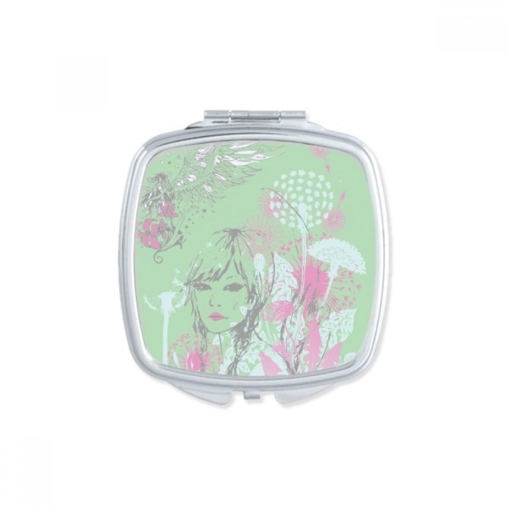 Miroir de maquillage compact carré dessin pissenlit pour sac