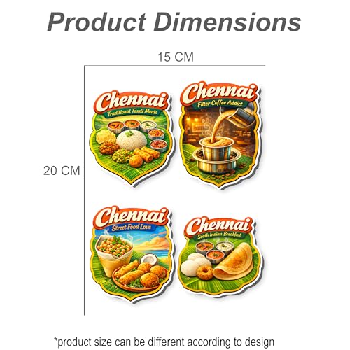 Image of Regalo Casila Chennai Food Tourism Souvenir Wooden Fridge Magnet Set of 4 Traditional Tamil Meals Filter Coffee Street Food South Indian Breakfast Refrigerator Magnets