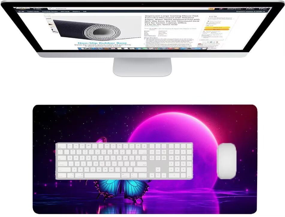 Tapis de souris XXL lune bords cousus grand mouse pad PC portable - 3