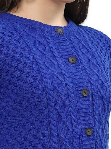 Image of Kalt Women Sweater for Winters Woolen Acrylic Full Sleeve Round Neck Cable Design Cardigan Sweater