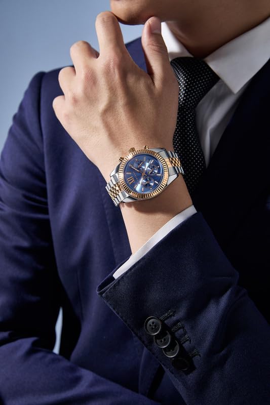 Image of Giordano Chronograph Watch for Men with Round Sunray Dial, Quartz Movement, Three Sub-Dials, Date Display, Roman Numeral Marker, Stainless Steel Strap - GZ-50217
