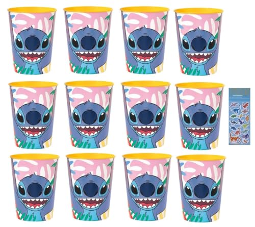 Disney Lilo and Stitch Birthday Party Supplies Bundle includes 12 Plastic Reusable Cups 16oz