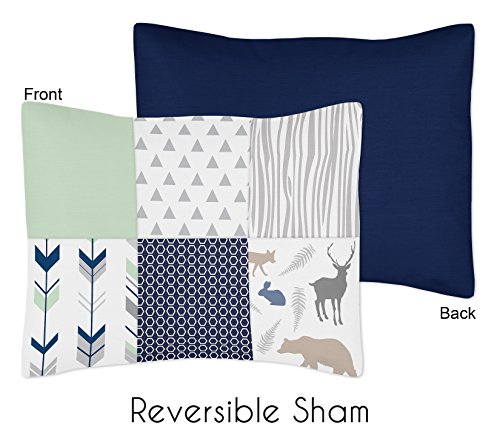 Image of Sweet Jojo Designs Navy Blue, Mint and Grey Woodsy Deer Boys Toddler Bedding 5 Piece Comforter Sheet Set
