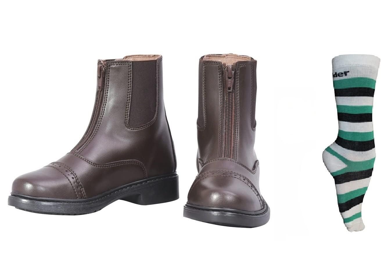 TuffRider Children’s Starter Front Zip Paddock Boots with free Socks | Durable, Easy to Clean Water-Resistant Horse Riding Boots